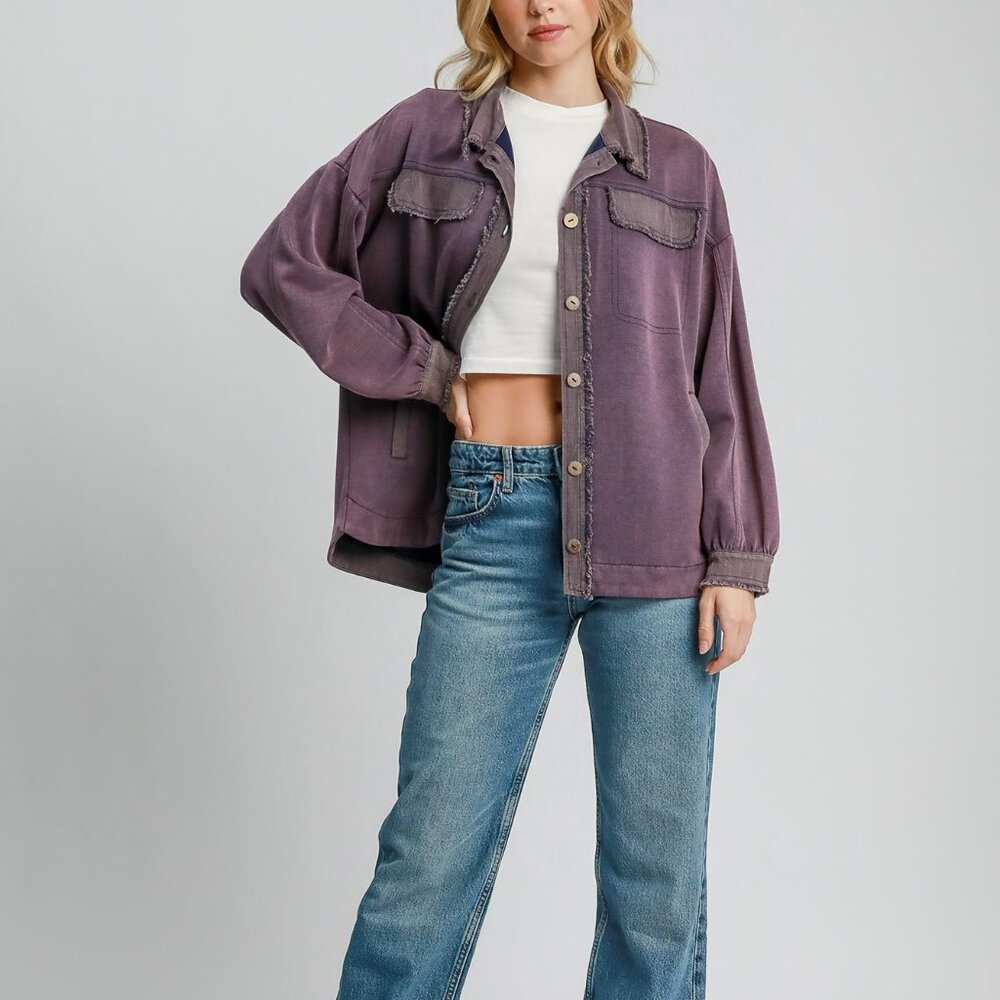 NWT Umgee Luxeknit Mineral Wash Shacket In Eggplant